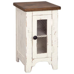 Signature Design by Ashley Valebeck Rustic Farmhouse Chair Side End Table with Cabinet Door, Distressed Black