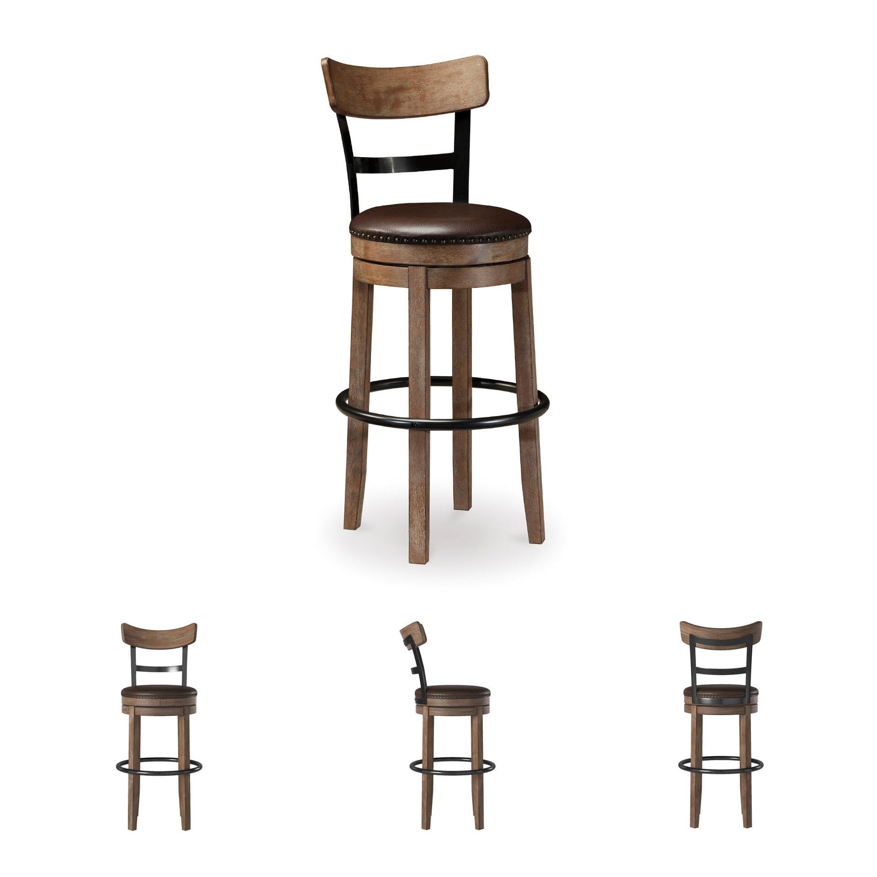Signature Design by Ashley Valebeck Upholstered Swivel Stool, Cushioned Seat, Woven Fabric Upholstery, Wood, 24" H, Brown & Black