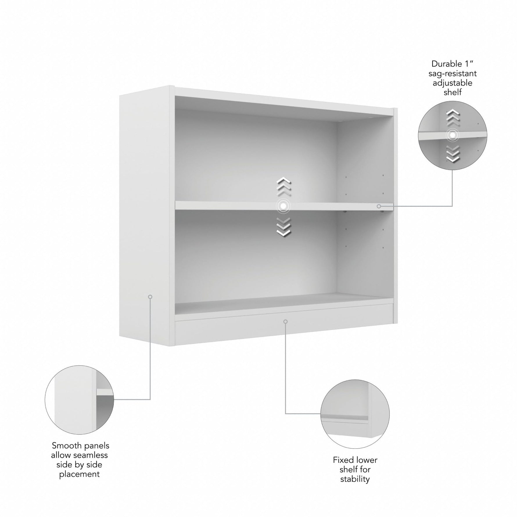 Bush Home Universal Small 2 Shelf Bookcase in Black, Low Storage and Display Bookshelf for Home Office or Living Room Organization