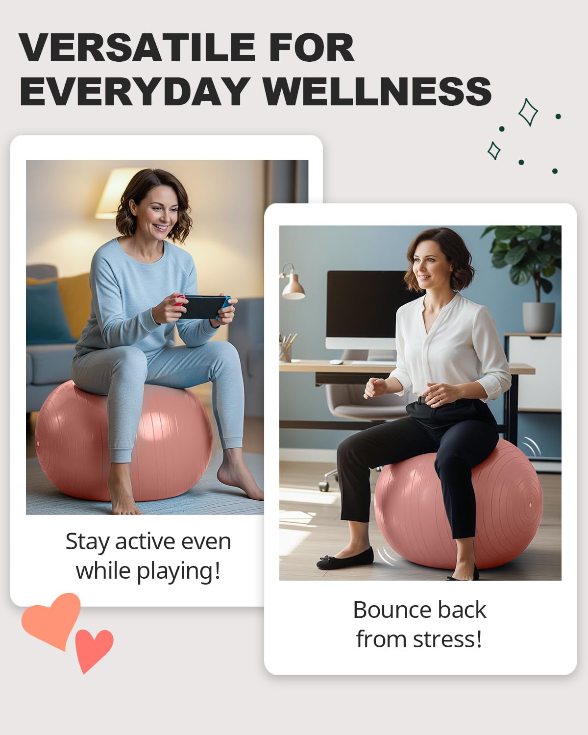 Trideer Exercise Ball for Yoga, Pilates & Fitness – Stability Ball Equipment for Home Gym & Office Chair, Core & Balance Training Accessories, Physical Therapy Equipment, Quick Pump Included, 5 Sizes