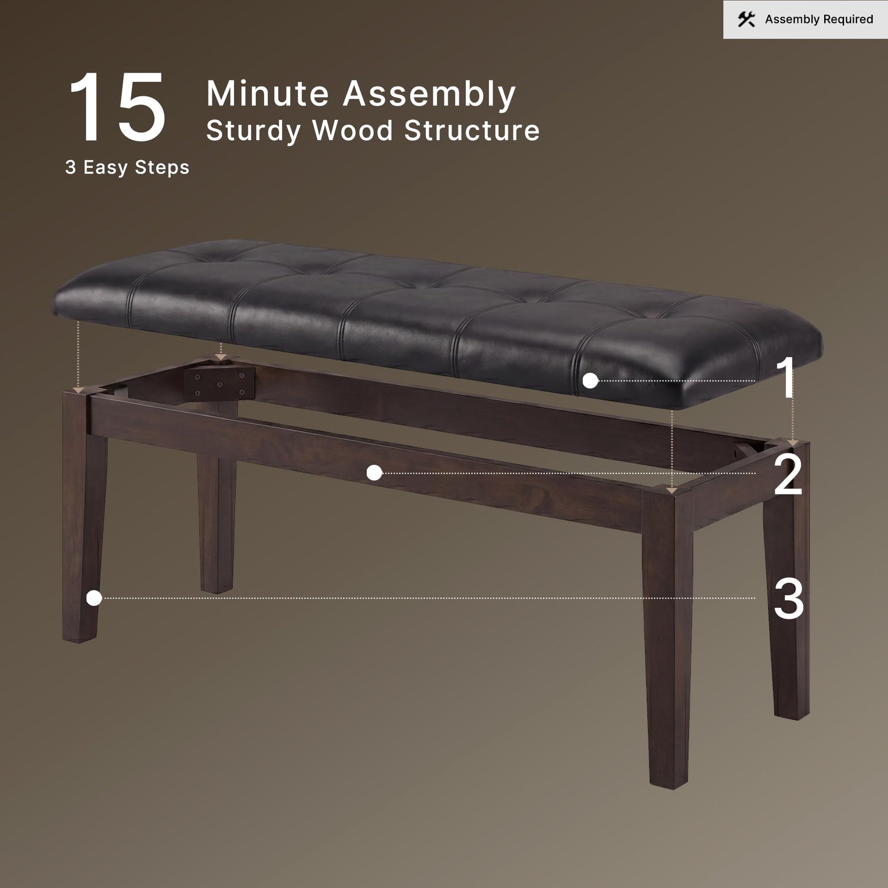 Signature Design by Ashley Ralene Tufted Upholstered Dining Room Bench, Medium Brown