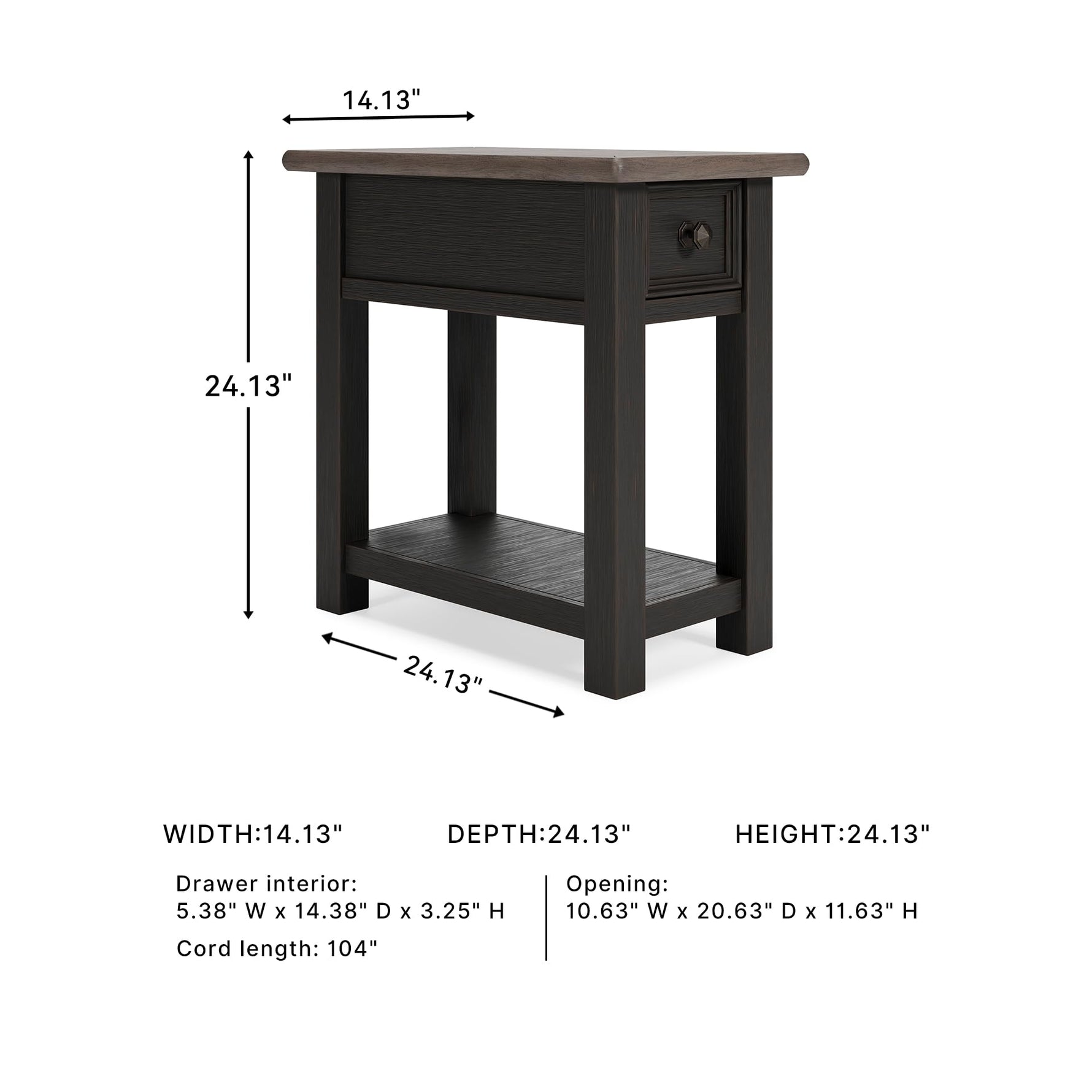 Signature Design by Ashley Bolanburg Chairside End Table With Charging Station, Two-Tone Wood Accent Table With Drawer Storage, Plank Top Design for Living Room or Bedroom, Antique White