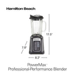 Hamilton Beach PowerMax Professional-Performance Blender for Shakes and Smoothies, Puree and Ice Crush, 48oz BPA-Free Glass Jar, 1680 Peak Watts, Stainless Steel Blades, Silver (58600J)