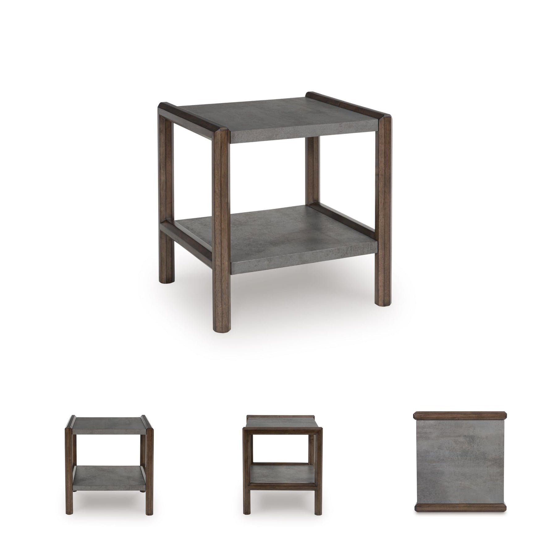 Signature Design by Ashley Havalance Farmhouse Rectangular End Table, Floor Shelf, Wood, 26" W x 24.13" D x 24" H, Vintage Gray & White with Weathered Finish