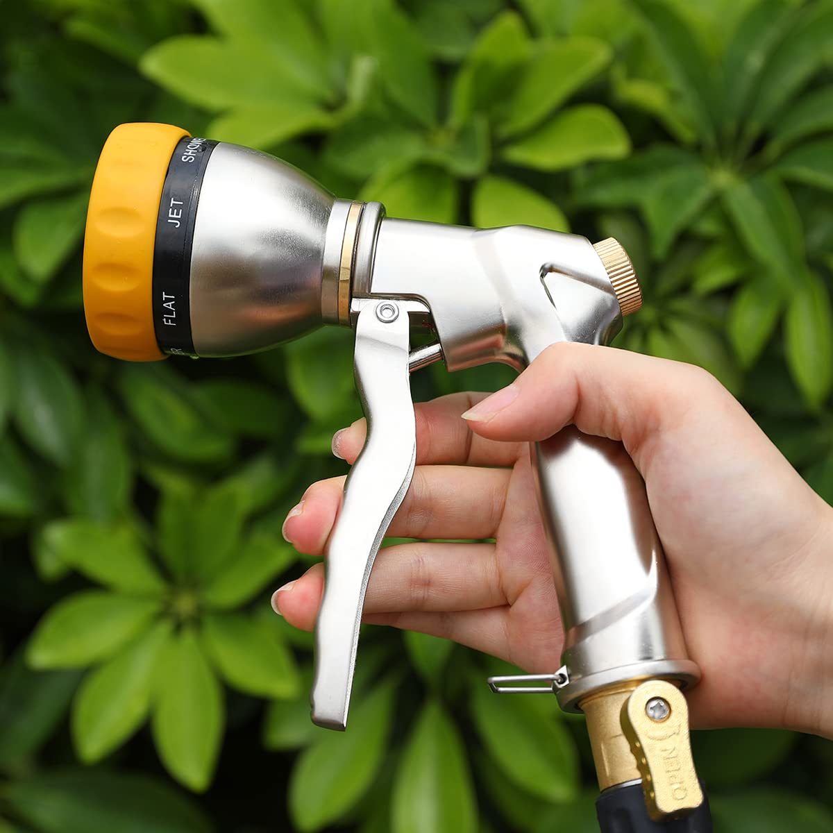 FANHAO Garden Hose Nozzle, 100% Heavy Duty Metal Spray Nozzle with Thumb Control, High Pressure Water Nozzle with 8 Adjustable Spray Patterns for Watering Plants, Washing Cars and Showering Pets