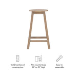 Linon Natural Barstool with Round Seat, 24-Inch