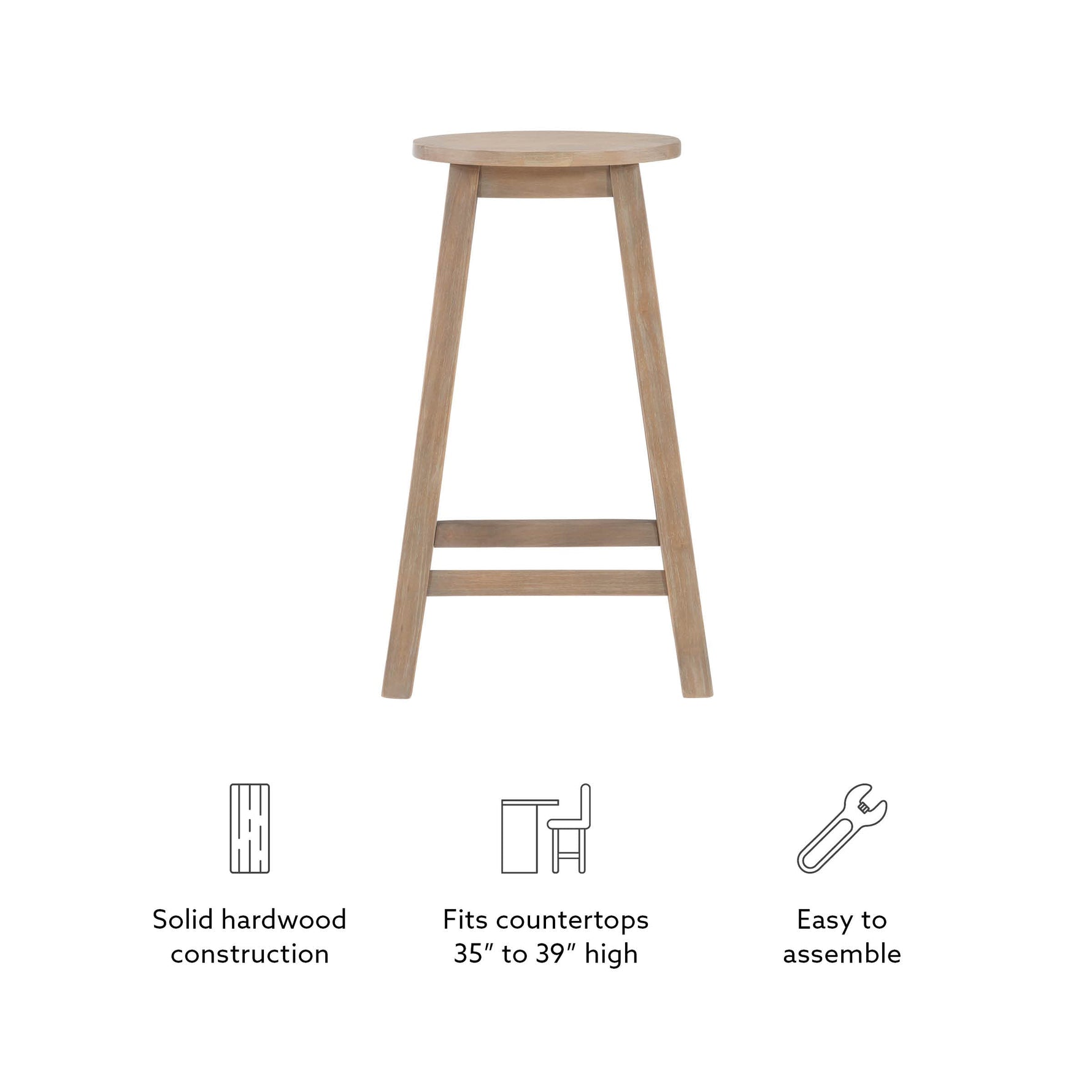 Linon Natural Barstool with Round Seat, 24-Inch