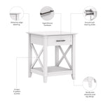 Bush Home End Table with Drawer, Nightstand with Storage, Living Room and Bedroom Furniture, Key West Collection, Washed Gray