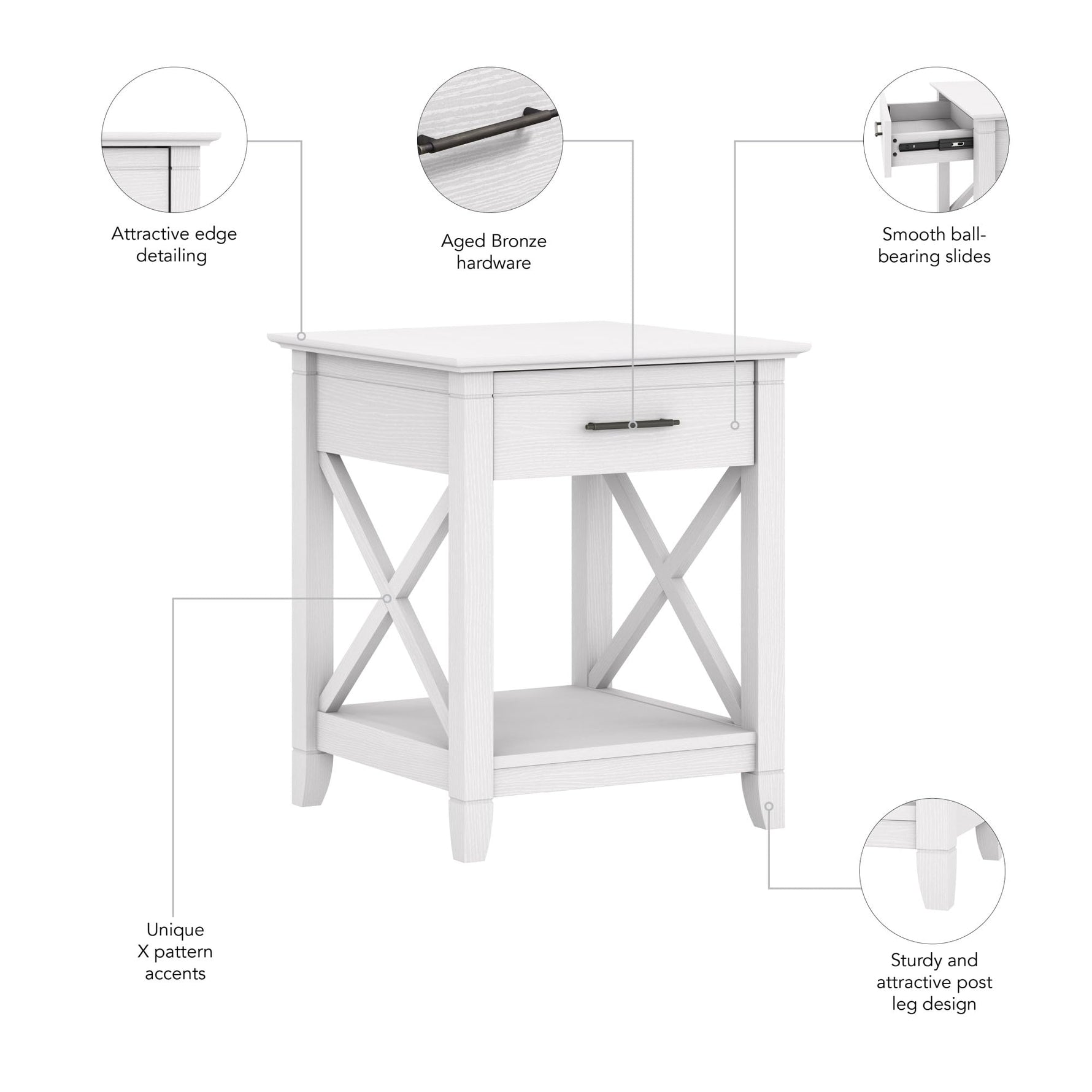Bush Home End Table with Drawer, Nightstand with Storage, Living Room and Bedroom Furniture, Key West Collection, Washed Gray
