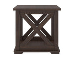 Signature Design by Ashley Aldwin Casual Farmhouse Rectangular End Table with Crossbuck Details, Metal Bracket Accents, Wood, 25" High, Weathered Gray