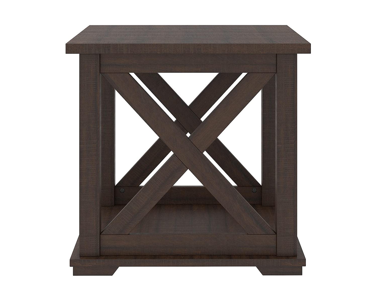 Signature Design by Ashley Aldwin Casual Farmhouse Rectangular End Table with Crossbuck Details, Metal Bracket Accents, Wood, 25" High, Weathered Gray