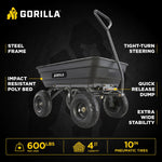 Gorilla Carts Poly Garden Dump Cart, 4 Cu Ft Tub, 600 lb Haul Capacity, Black – Heavy-Duty Utility Wagon with Quick-Release Dumping & Pneumatic Tires for Yard, Landscaping and Gardening