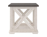 Signature Design by Ashley Aldwin Casual Farmhouse Rectangular End Table with Crossbuck Details, Metal Bracket Accents, Wood, 25" High, Weathered Gray