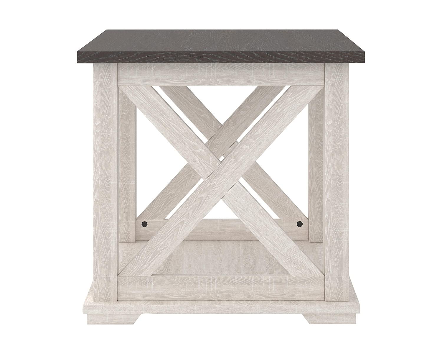 Signature Design by Ashley Aldwin Casual Farmhouse Rectangular End Table with Crossbuck Details, Metal Bracket Accents, Wood, 25" High, Weathered Gray