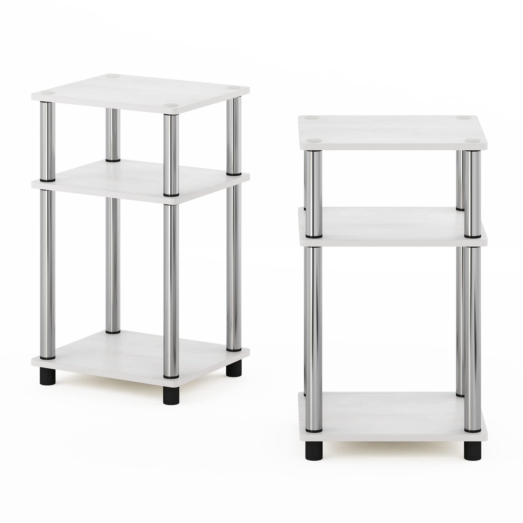 Furinno JUST Side Table, 3-Tier End Table, Open Shelves Night Stand, Bedside Table, Toolless Assembly, for Living Room, Bedroom, Bathroom, Columbia Walnut