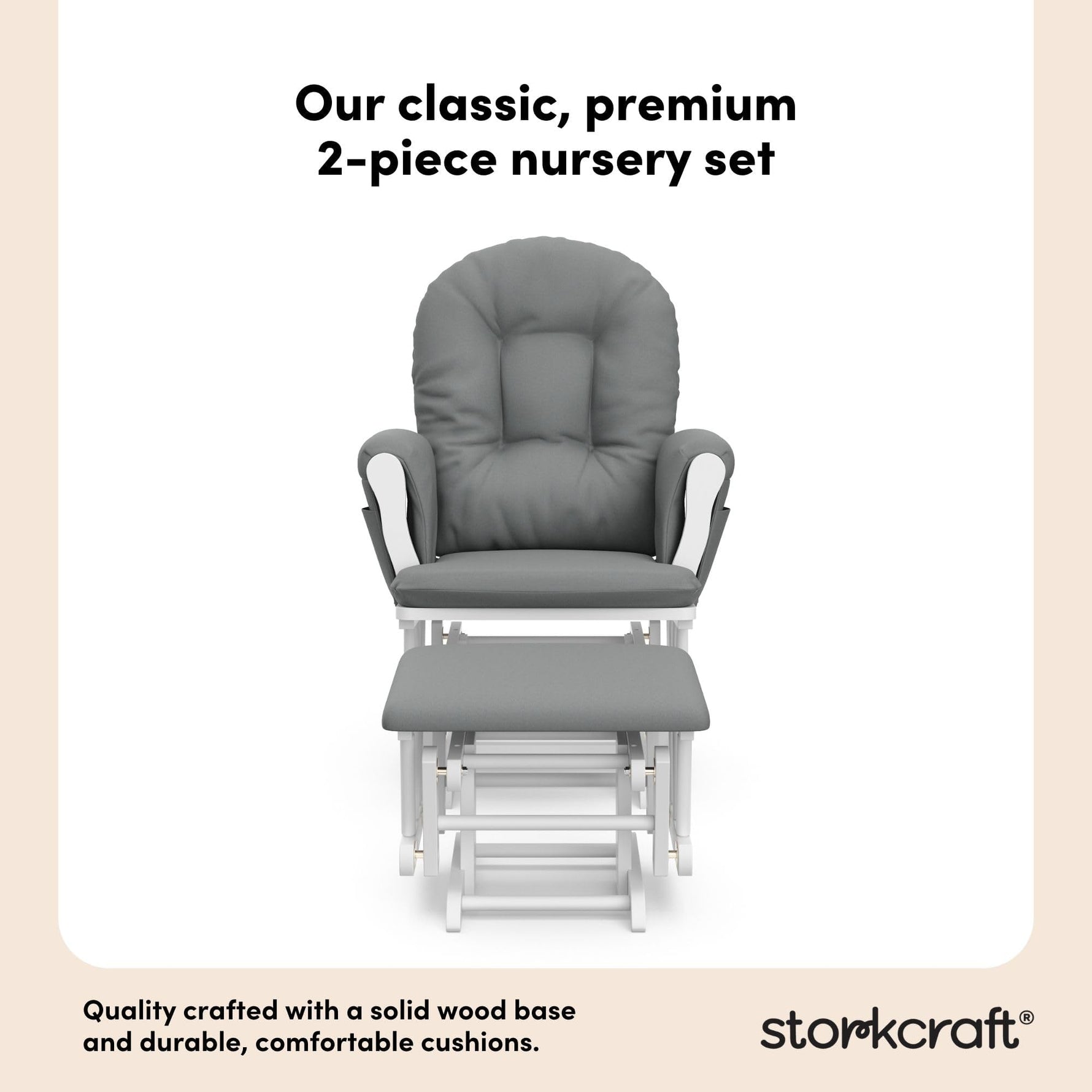 Storkcraft Premium Hoop Glider & Ottoman (Espresso with Beige) — GREENGUARD Gold Certified, Solid Wood Craftsmanship, Convenient Storage Pockets, Glider Rocking Chair for Nursery, Multi-Award-Winning
