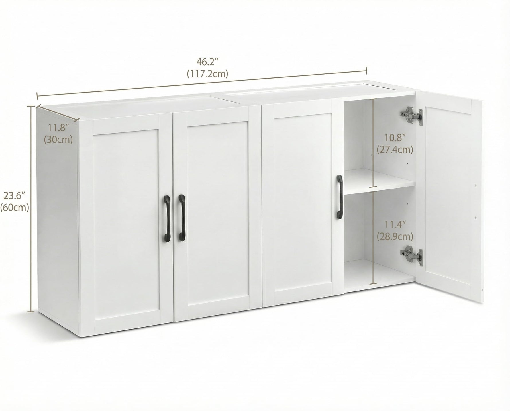 Wall Cabinet with Adjustable Shelves, Laundry Room Cabinet with 4 Doors, Kitchen Storage Cupboard Cabinet, Wall Mount Medicine Cabinet for Bathroom, Living Room, White
