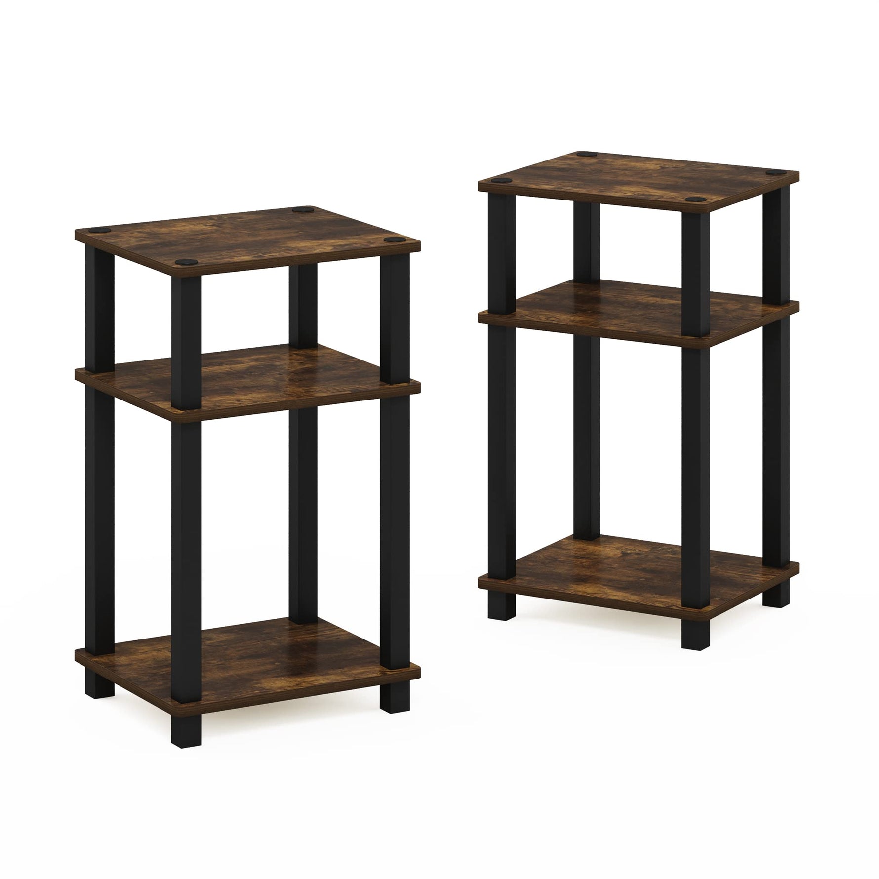 Furinno JUST Side Table, 3-Tier End Table, Open Shelves Night Stand, Bedside Table, Toolless Assembly, for Living Room, Bedroom, Bathroom, Columbia Walnut