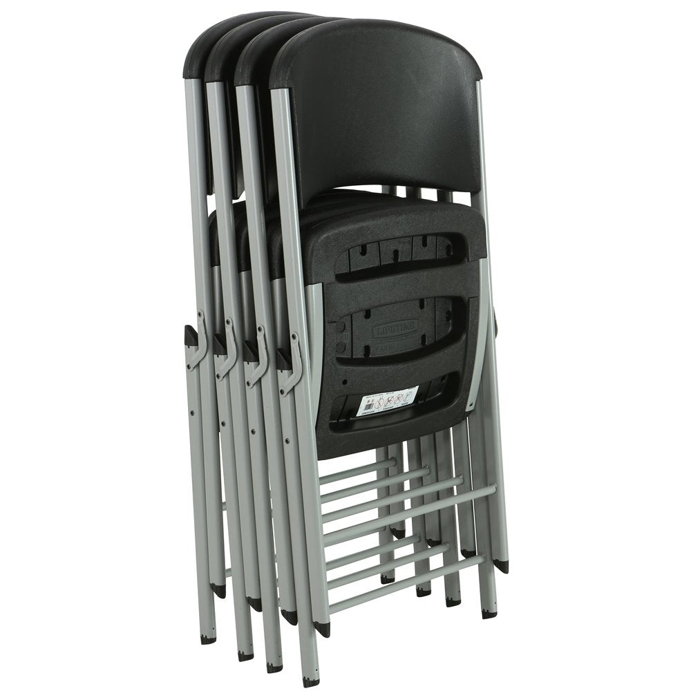 LIFETIME 80407 Commercial Grade Folding Chairs, 4 Pack, Black/Silver