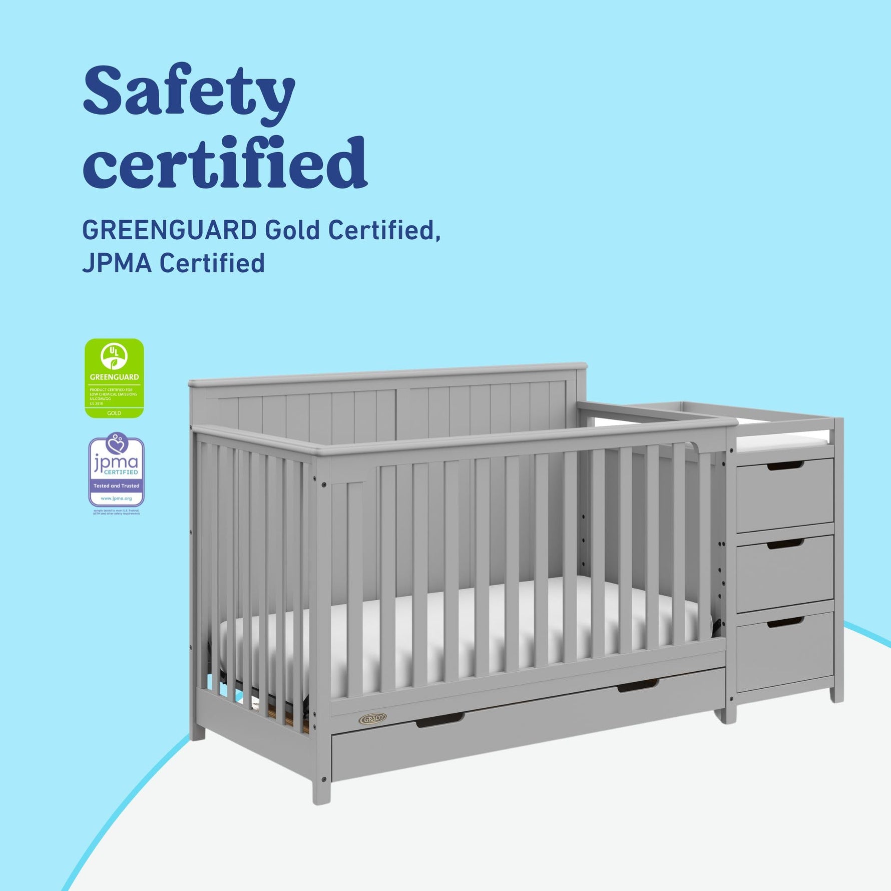 Graco Hadley 5-in-1 Convertible Crib with Drawer – GREENGUARD Gold Certified, Fits Standard Crib Mattress, Converts to Toddler Bed, Daybed and Full Bed, 4 Adjustable Mattress Heights (White)