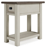 Signature Design by Ashley Bolanburg Chairside End Table With Charging Station, Two-Tone Wood Accent Table With Drawer Storage, Plank Top Design for Living Room or Bedroom, Antique White