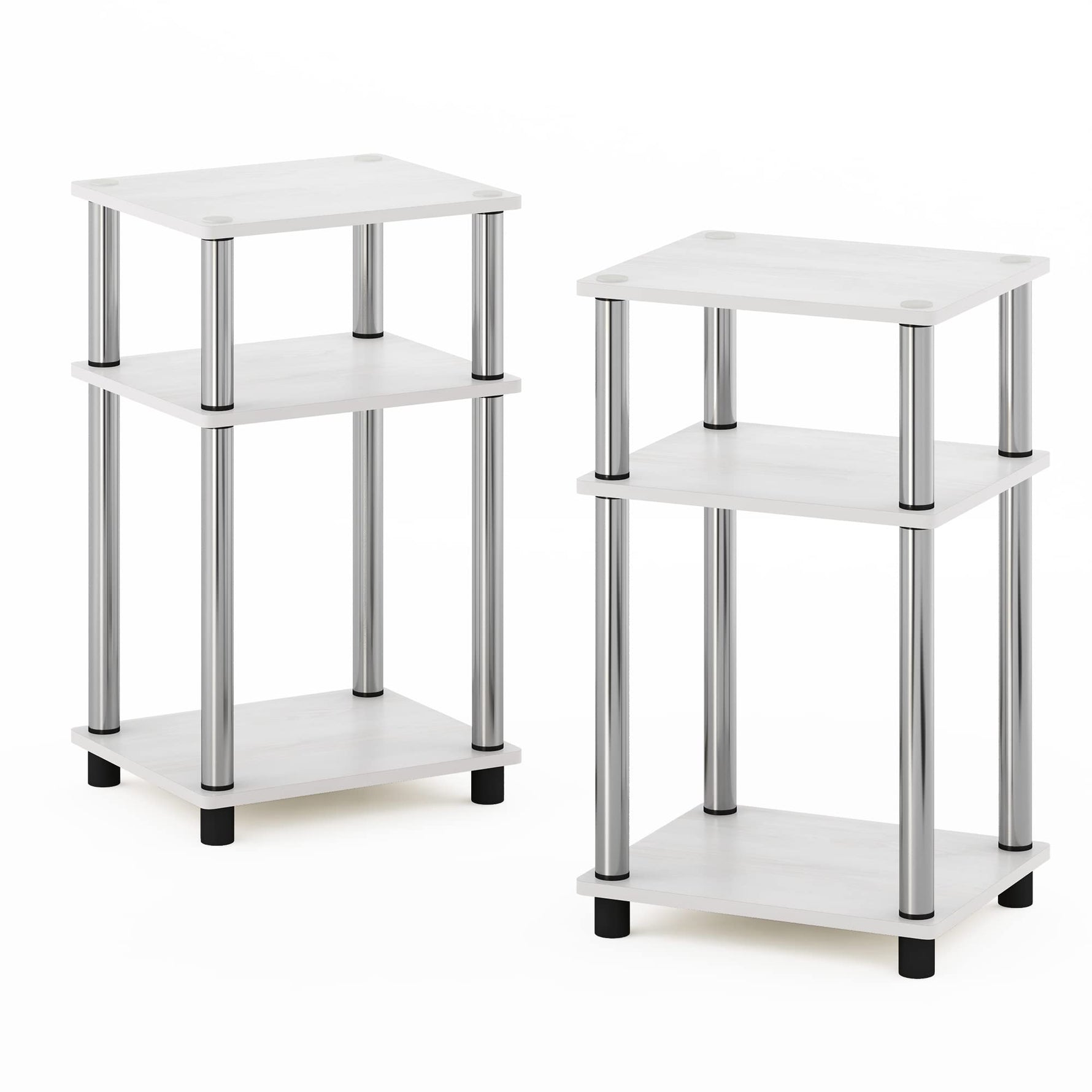 Furinno JUST Side Table, 3-Tier End Table, Open Shelves Night Stand, Bedside Table, Toolless Assembly, for Living Room, Bedroom, Bathroom, Columbia Walnut