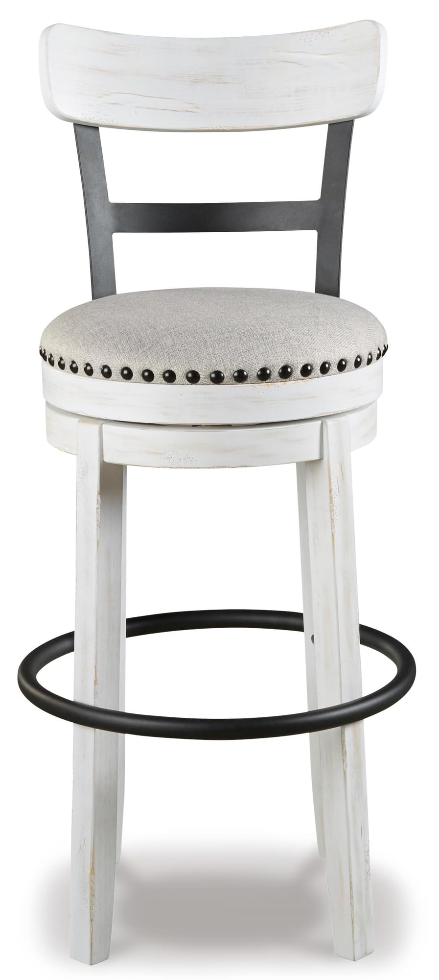 Signature Design by Ashley Valebeck Upholstered Swivel Stool, Cushioned Seat, Woven Fabric Upholstery, Wood, 24" H, Brown & Black
