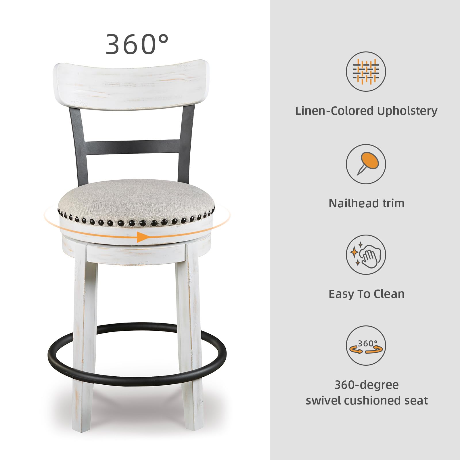 Signature Design by Ashley Valebeck Upholstered Swivel Stool, Cushioned Seat, Woven Fabric Upholstery, Wood, 24" H, Brown & Black