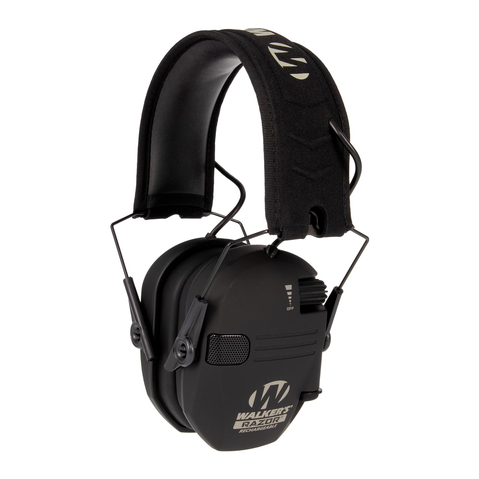 WALKER'S Razor Rechargeable Electronic Muff - HD Speakers 21dB NRR Compact Collapsible Hunting Shooting Hearing Protection Earmuffs, USB Charging Cable Included, Black