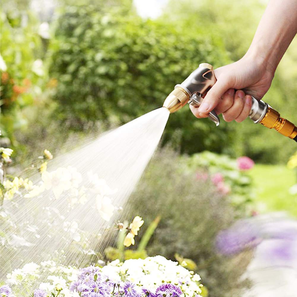 FANHAO Garden Hose Nozzle, 100% Heavy Duty Metal Spray Nozzle with Thumb Control, High Pressure Water Nozzle with 8 Adjustable Spray Patterns for Watering Plants, Washing Cars and Showering Pets