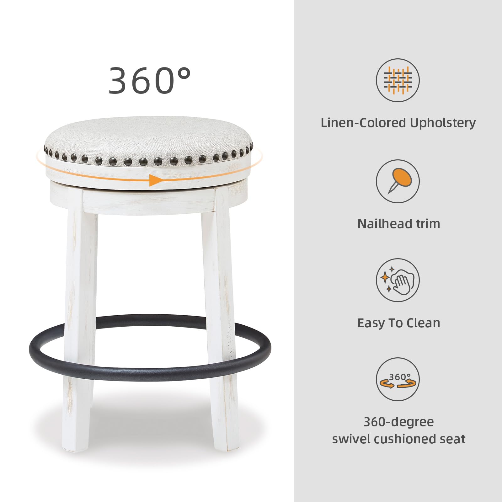 Signature Design by Ashley Valebeck Upholstered Swivel Stool, Cushioned Seat, Woven Fabric Upholstery, Wood, 24" H, Brown & Black