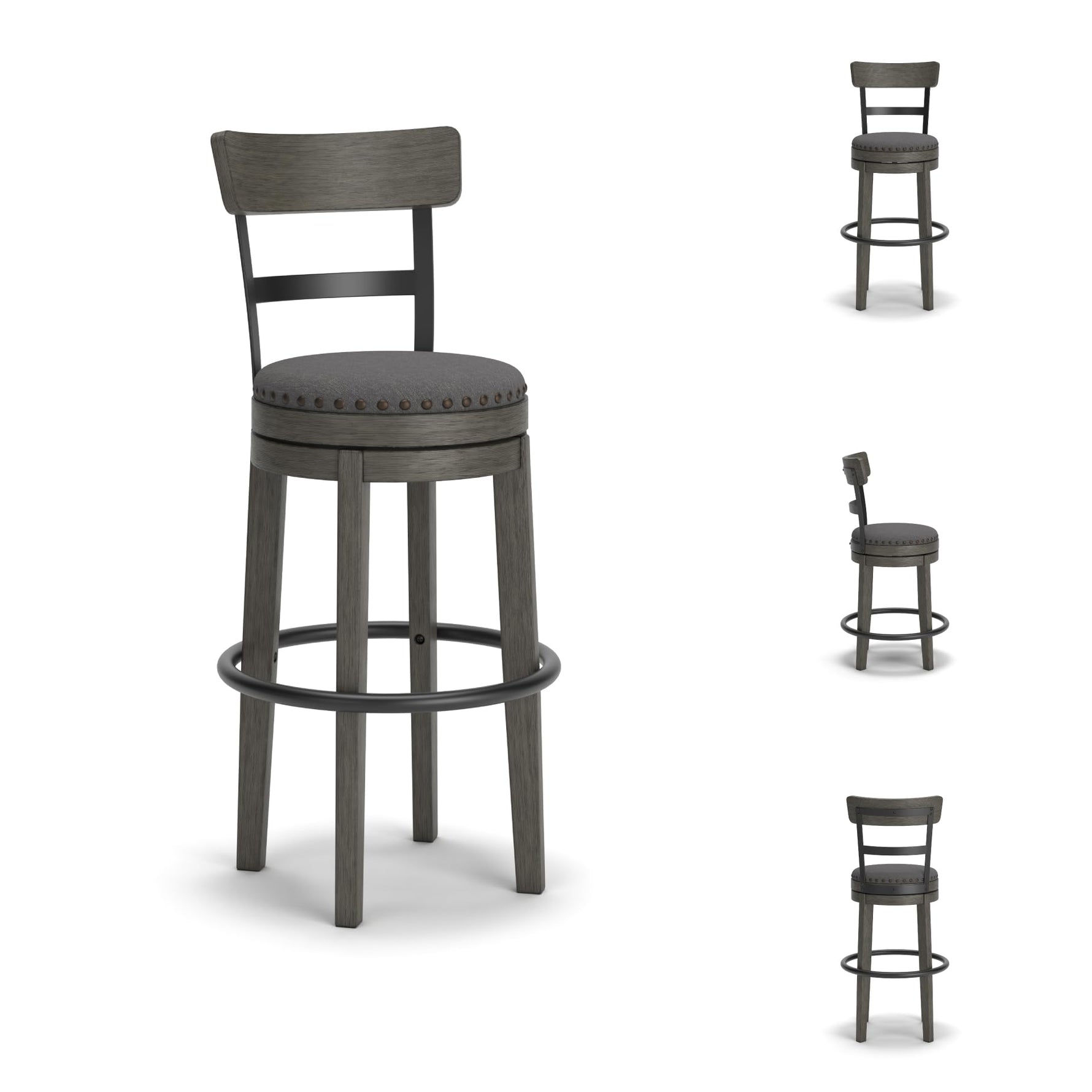 Signature Design by Ashley Valebeck Upholstered Swivel Stool, Cushioned Seat, Woven Fabric Upholstery, Wood, 24" H, Brown & Black