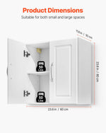 VEVOR Laundry Room Wall Cabinet, 2-Tier Wall Mounted Hanging Cabinet with Adjustable Shelf, Cupboard Storage with 2 Doors, for Kitchen, Bathroom, Laundry, 11.8 x 23.6 x 23.6 in (D x W x H), White