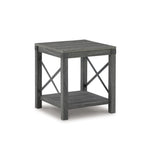 Signature Design by Ashley Aldwin Casual Farmhouse Rectangular End Table with Crossbuck Details, Metal Bracket Accents, Wood, 25" High, Weathered Gray