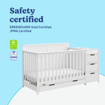 Graco Hadley 5-in-1 Convertible Crib with Drawer – GREENGUARD Gold Certified, Fits Standard Crib Mattress, Converts to Toddler Bed, Daybed and Full Bed, 4 Adjustable Mattress Heights (White)