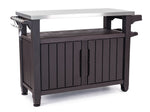 Keter Unity XL Portable Outdoor Table with Stainless Steel Top for Kitchen Prep and Outdoor Storage Cabinet for Grilling Accessories, Dark Grey
