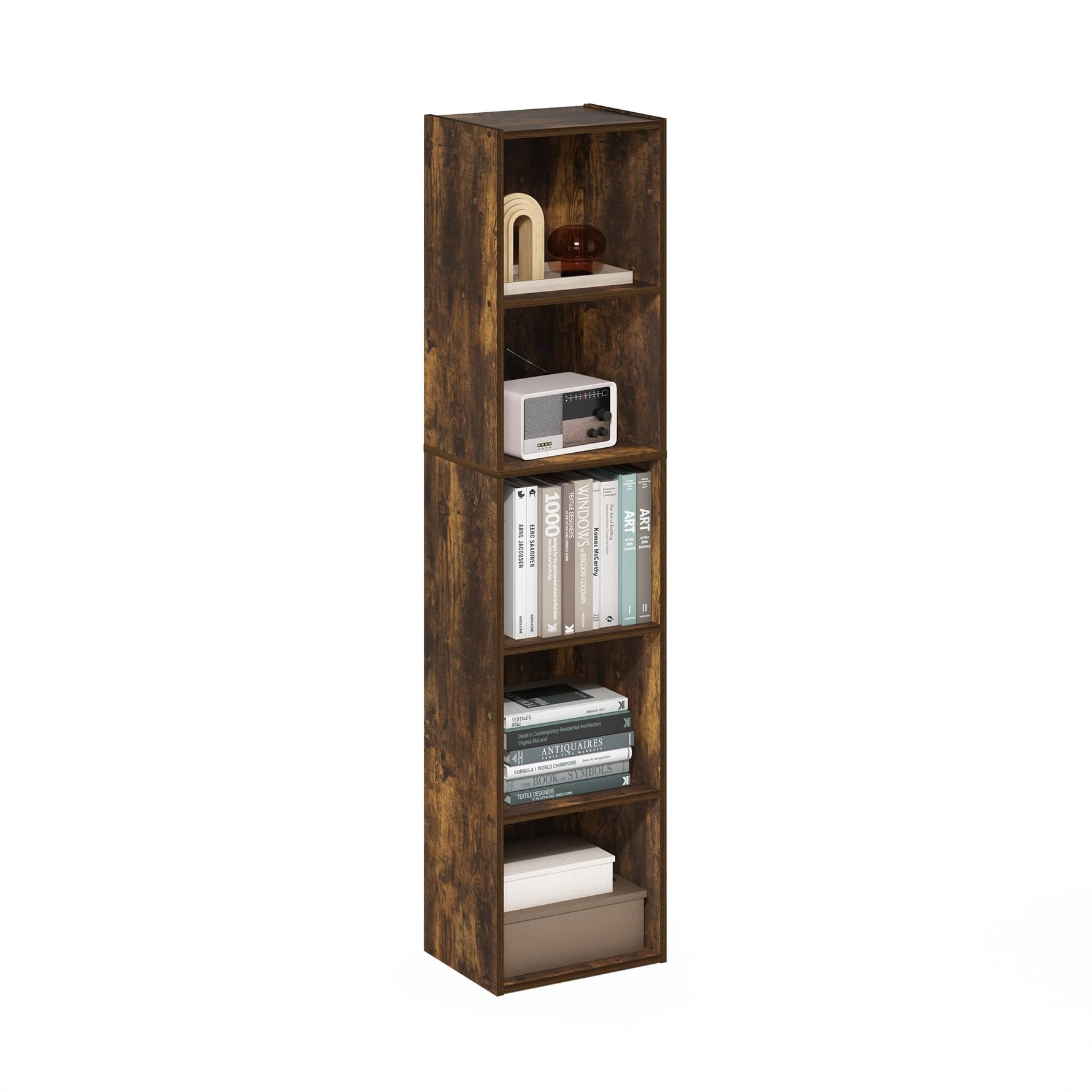 Furinno LUDER Book Shelf, 5-Cube Bookshelf, Reversible Bookcase, 9.4 x 19.5 x 31.5, Easy Assembly, for Living Room, Bedroom, Home Office, White