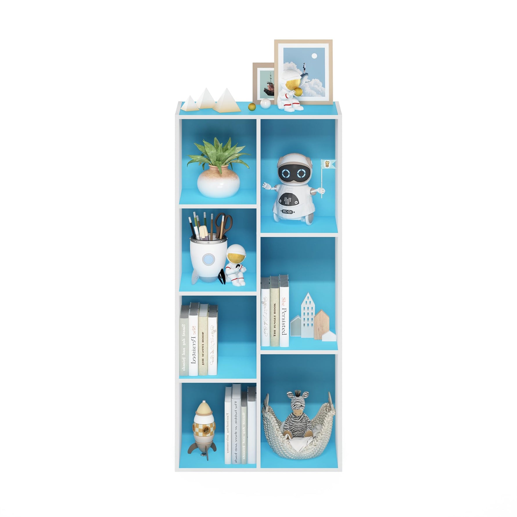 Furinno LUDER Book Shelf, 5-Cube Bookshelf, Reversible Bookcase, 9.4 x 19.5 x 31.5, Easy Assembly, for Living Room, Bedroom, Home Office, White