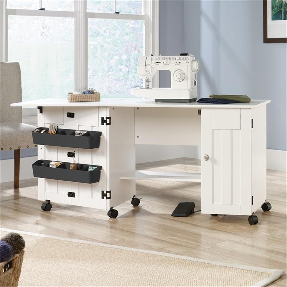 Sauder Miscellaneous Storage Easy Rolling Sewing and Craft Table/Cart/ Pantry cabinets, Cinnamon Cherry finish
