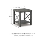 Signature Design by Ashley Aldwin Casual Farmhouse Rectangular End Table with Crossbuck Details, Metal Bracket Accents, Wood, 25" High, Weathered Gray