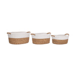 Seville Classics Premium Natural Handwoven Portable Laundry Bin Basket with Carrying Handles, Household Storage for Clothes, Linens, Sheets, Natural Water Hyacinth and Gray Rope, 3 Piece Set