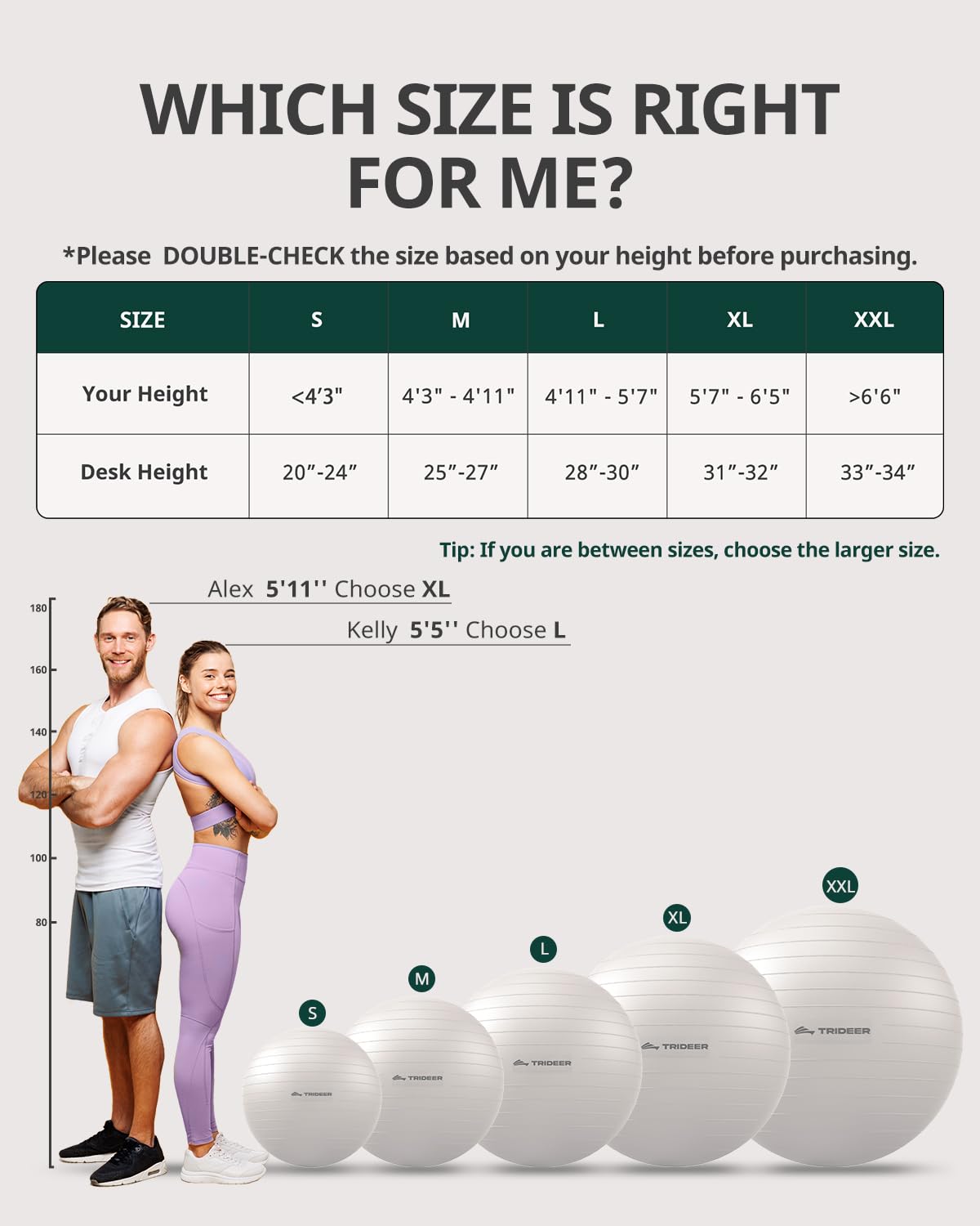 Trideer Exercise Ball for Yoga, Pilates & Fitness – Stability Ball Equipment for Home Gym & Office Chair, Core & Balance Training Accessories, Physical Therapy Equipment, Quick Pump Included, 5 Sizes