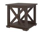 Signature Design by Ashley Aldwin Casual Farmhouse Rectangular End Table with Crossbuck Details, Metal Bracket Accents, Wood, 25" High, Weathered Gray