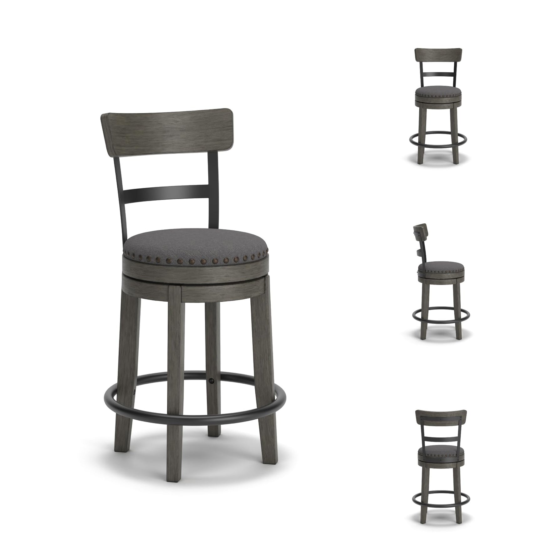 Signature Design by Ashley Valebeck Upholstered Swivel Stool, Cushioned Seat, Woven Fabric Upholstery, Wood, 24" H, Brown & Black