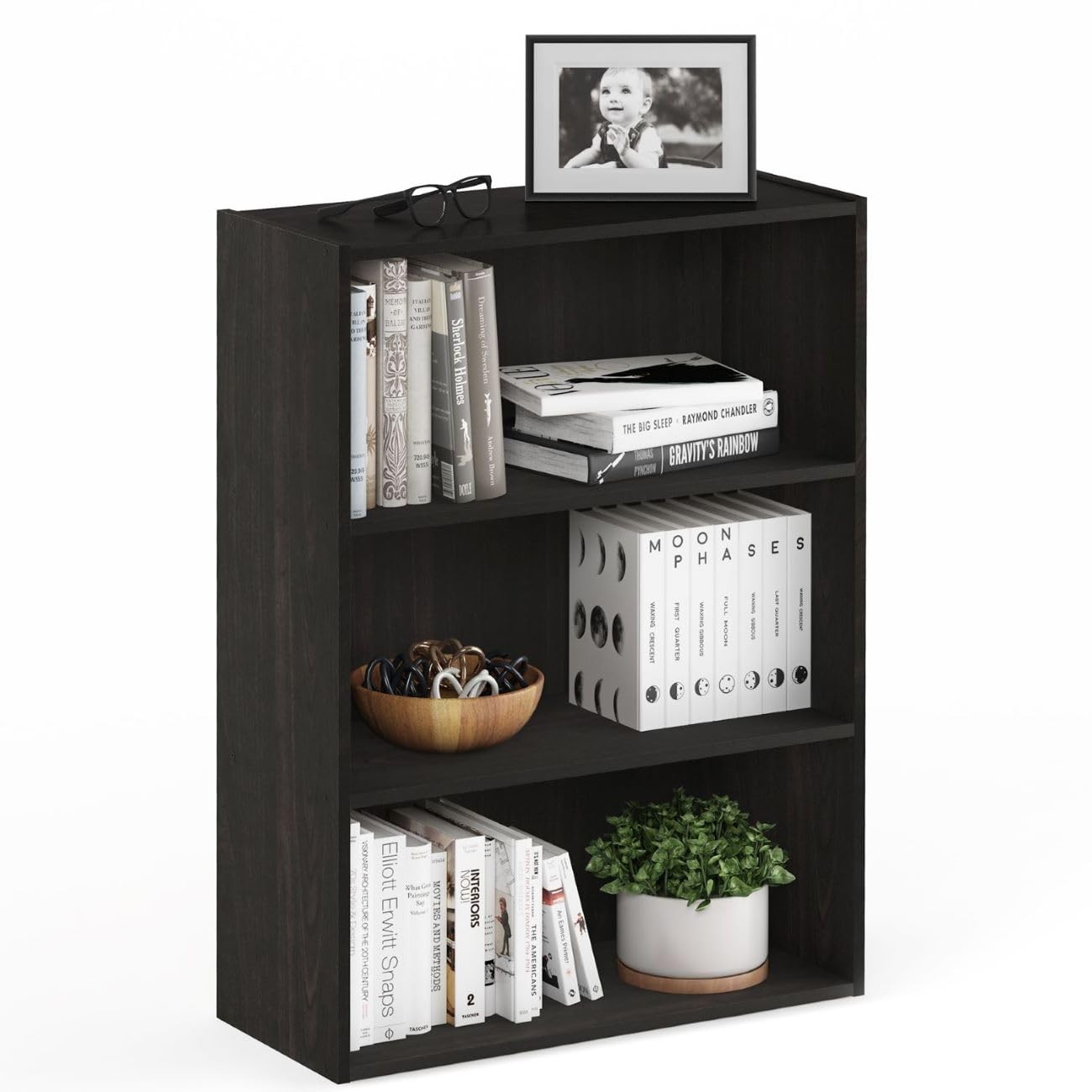 Furinno PASIR Book Shelf, 3-Tier Bookshelf, Storage Shelves Bookcase, 9.7 x 23.7 x 31.5, for Living Room, Bedroom, Home Office, Plain White