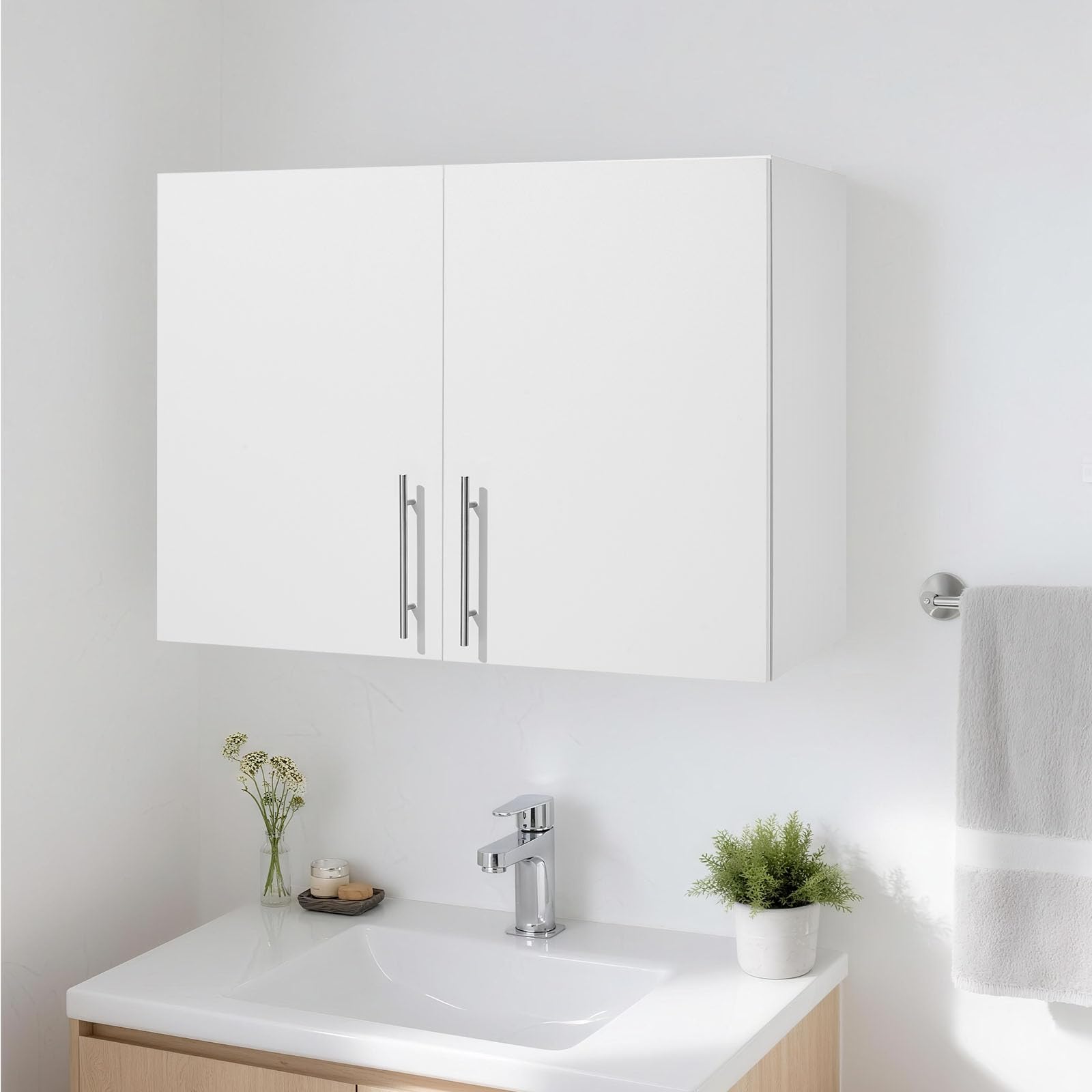 VEVOR Laundry Room Wall Cabinet, 2-Tier Wall Mounted Hanging Cabinet with Adjustable Shelf, Cupboard Storage with 2 Doors, for Kitchen, Bathroom, Laundry, 11.8 x 23.6 x 23.6 in (D x W x H), White