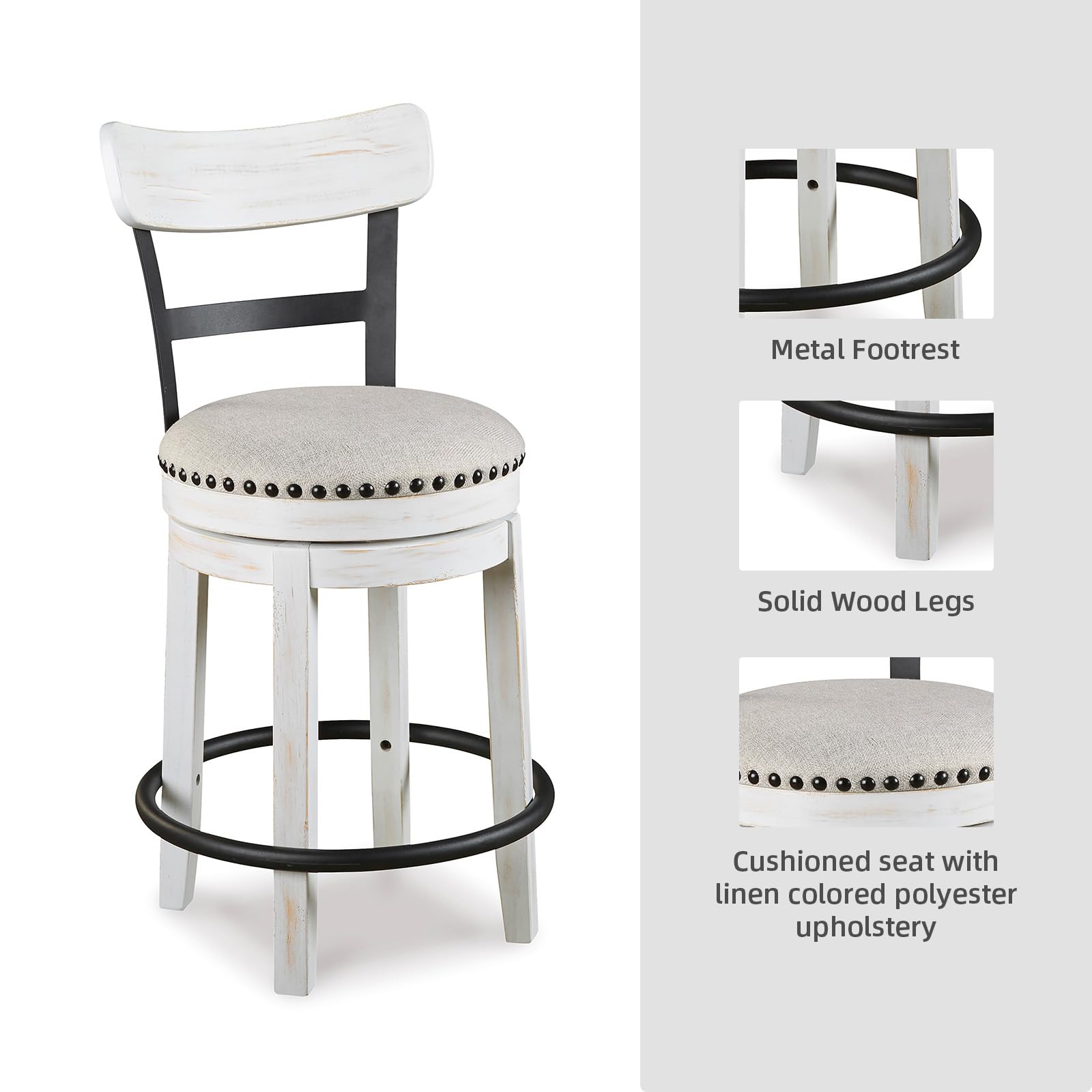 Signature Design by Ashley Valebeck Upholstered Swivel Stool, Cushioned Seat, Woven Fabric Upholstery, Wood, 24" H, Brown & Black