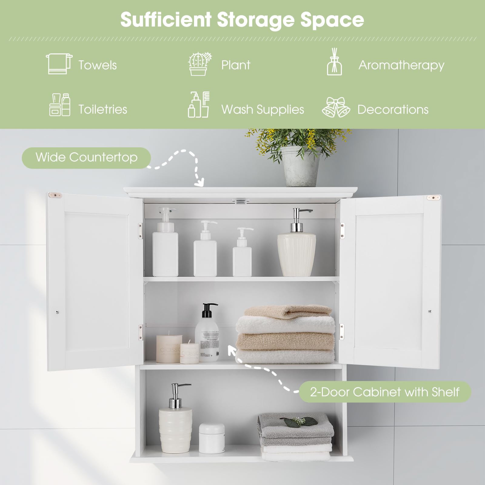 28" H x 23.5" W Wall Mount Medicine Cabinets with Adjustable Shelf and 2-Door for Bathroom Laundry Living Room