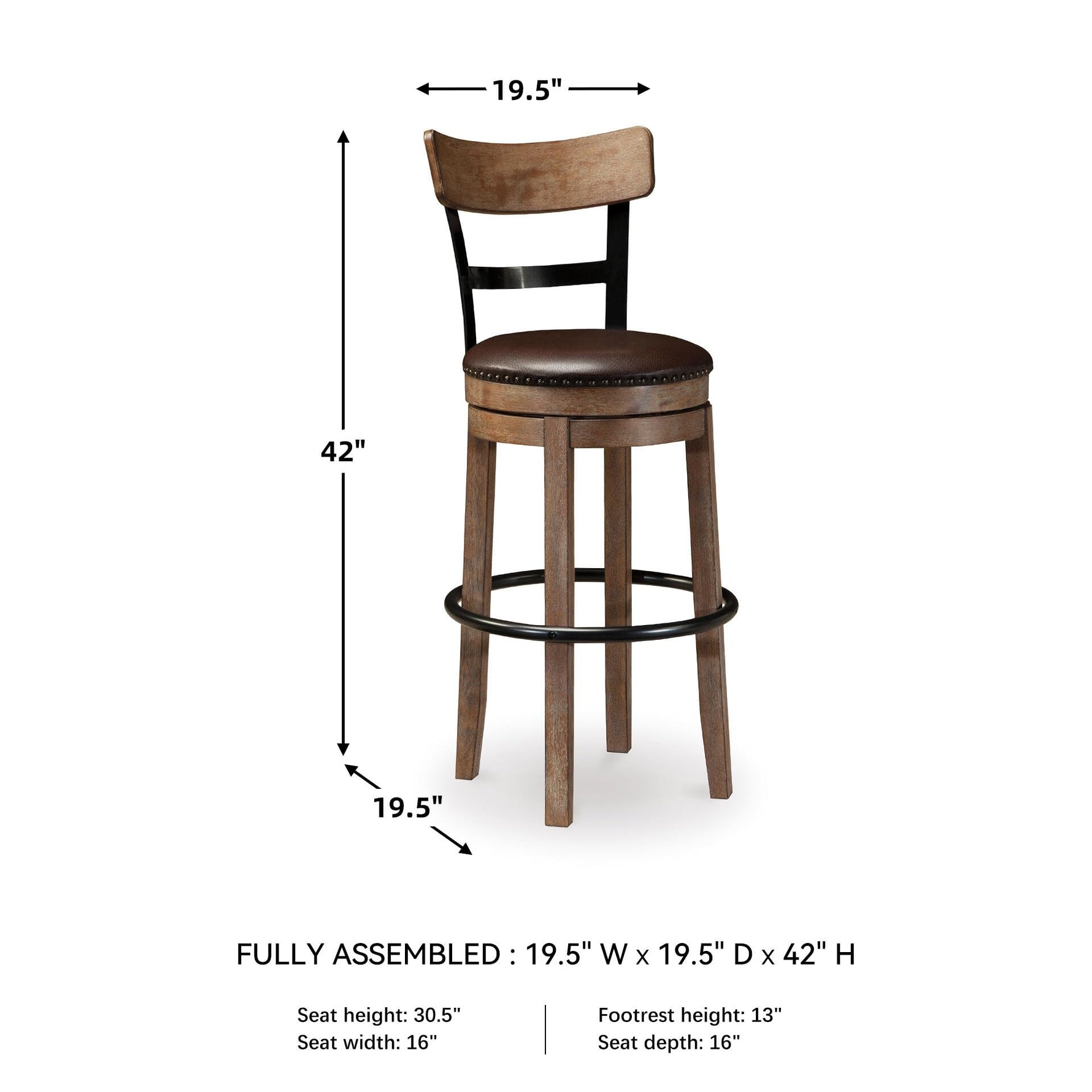 Signature Design by Ashley Valebeck Upholstered Swivel Stool, Cushioned Seat, Woven Fabric Upholstery, Wood, 24" H, Brown & Black