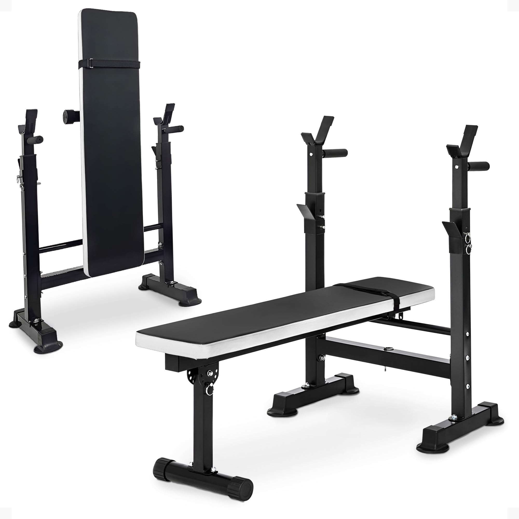 BalanceFrom Steel Weight Bench with Squat Rack, Adjustable Seat, and Recliner – Foldable Home Gym Equipment with 6-Position Barbell Holder and Leg Developer, 400 Pound User Capacity